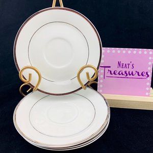 Lynn's CELEBRATION Fine China Thick Platinum Verge White Saucer Plates Set 4